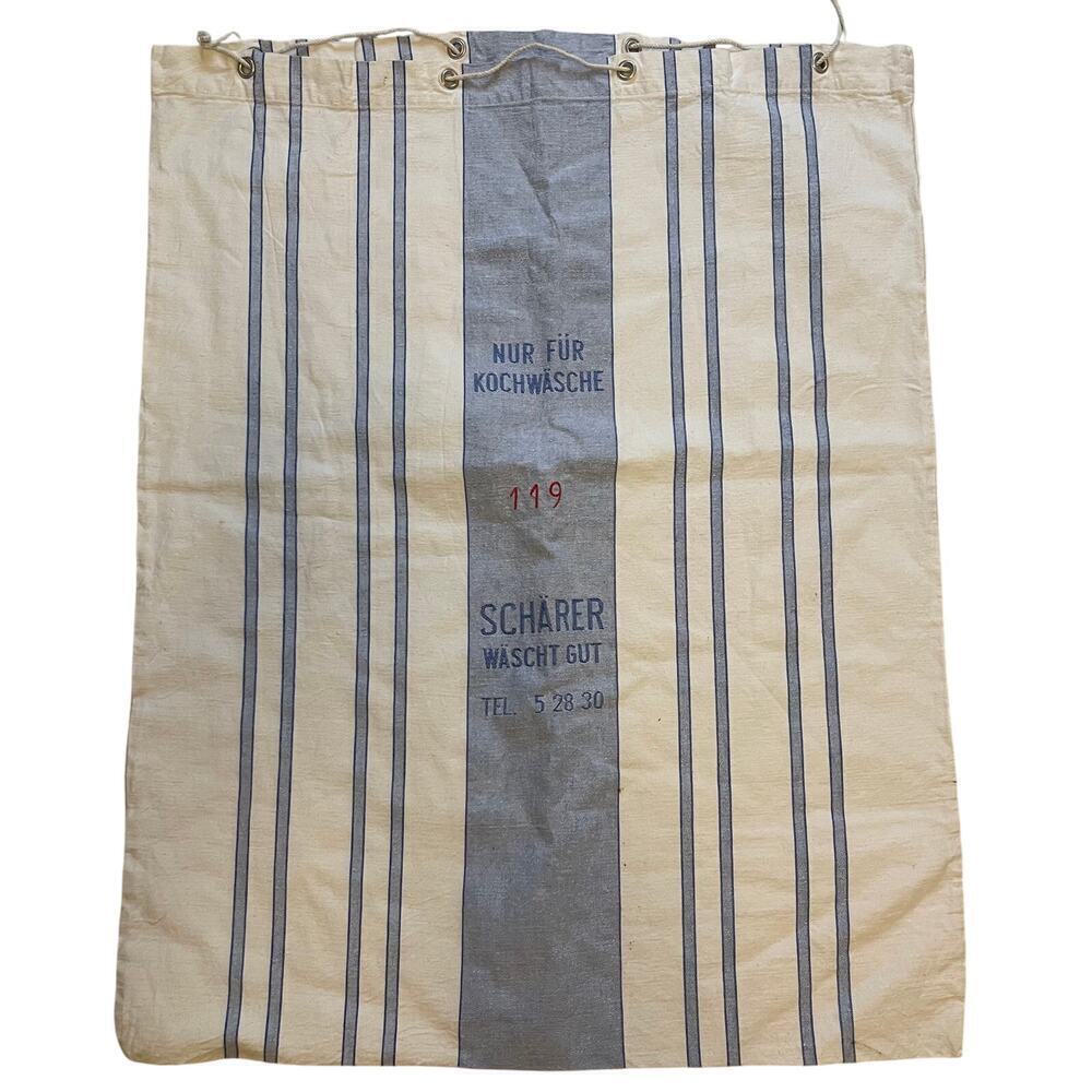 Antique Mid 20th Industrial Laundry Bag 1940s 1970s German Linen Handwoven 24x30